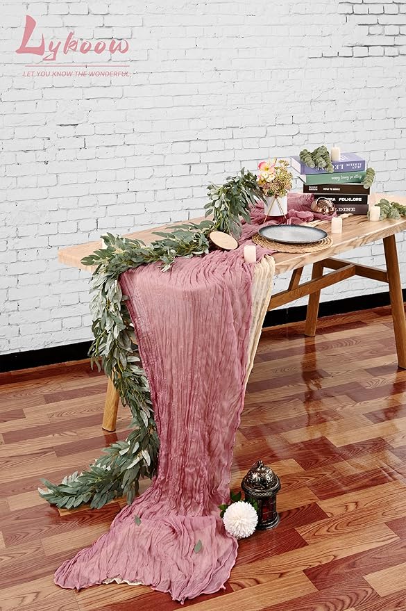 20 Packs Cheesecloth Table Runner - Dusty Rose, 10Ft x 35" Rustic Gauze Boho Wedding Table Runner Decoration for Wedding Party Bridal Shower
