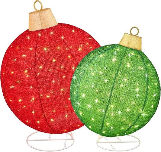 Best Choice Products 2pc Lighted Pop-Up Outdoor Christmas Ornament Set, Holiday Ball Decoration w/ 220 LED Lights, 8 Light Functions - Red/Green