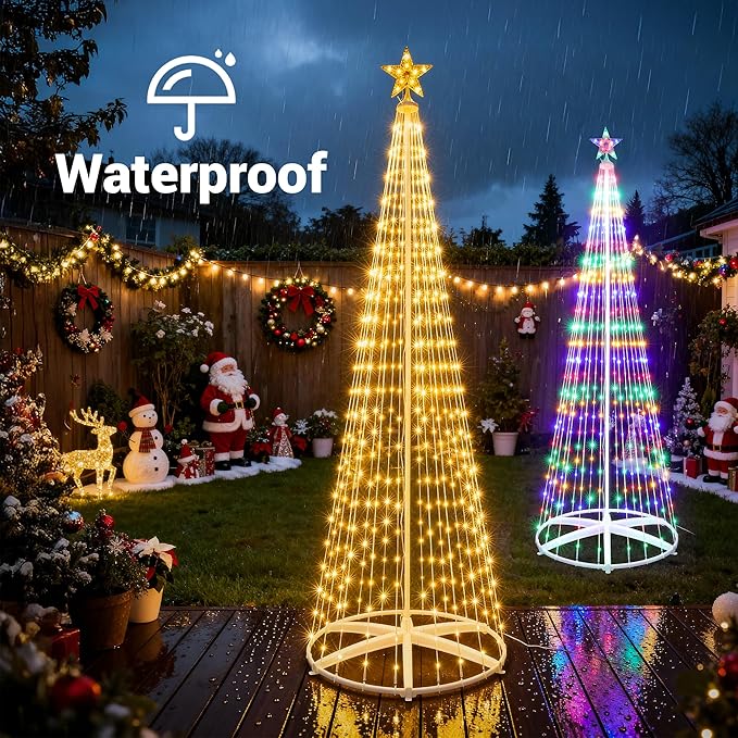 iBaycon Christmas Tree Star Lights, 6.9FT 298 LEDs Color Changing Artificial Lights with Remote Control Timer Outdoor Waterproof for Home Party Christmas Decorations (Warm White to Multicolor)