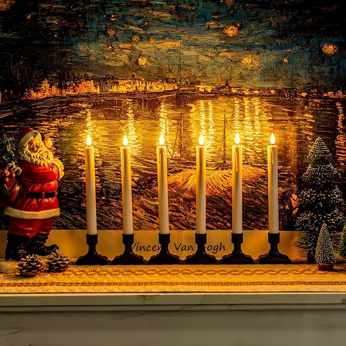 Homemory 6 Pcs Window Candles with Remote Timer Dimmer, Battery Operated Candlesticks with Holders and Suctions, White LED Christmas Candle for Window Xmas Holiday Decor