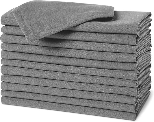 Amazon Basics Reusable Stain and Wrinkle Resistant Cloth Napkins, 12 Pack, 17 x 17 inches, Grey
