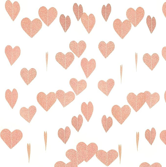Rose Gold Valentines Love Heart Hanging Paper Garlands Decorations Wedding Bachelorette Party Ceiling Hangings Bridal Shower Engagement Party Favors, 26ft