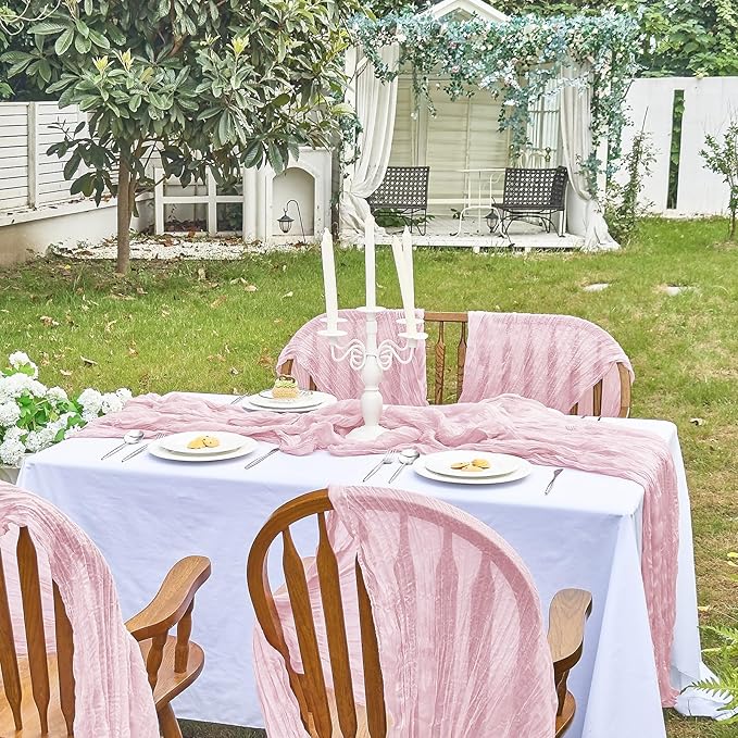 IVAPUPU 2 Pcs Cheesecloth Table Runner - 10ft Pink Boho Gauze Cheese Cloth Table Runners for Baby Shower Decoration Wedding Party Summer Garden Farmhouse