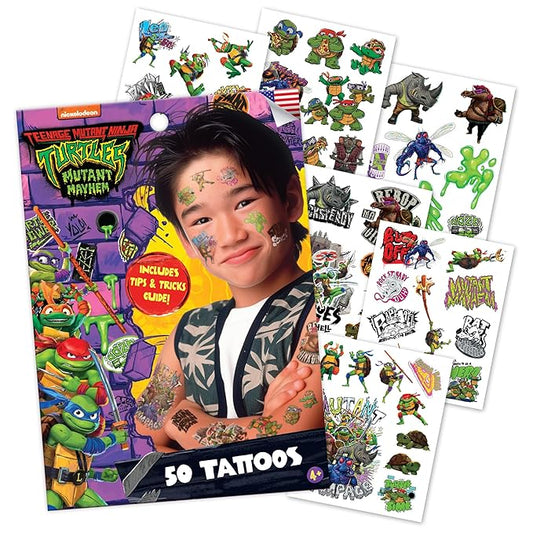 Teenage Mutant Ninja Turtles Temporary Tattoos for Kids (50 pack). Made in the USA w Certified Safe Ink. Kids Birthday Party Supplies & Party Favors. Temporary Tattoos Stickers Set for Girls and Boys