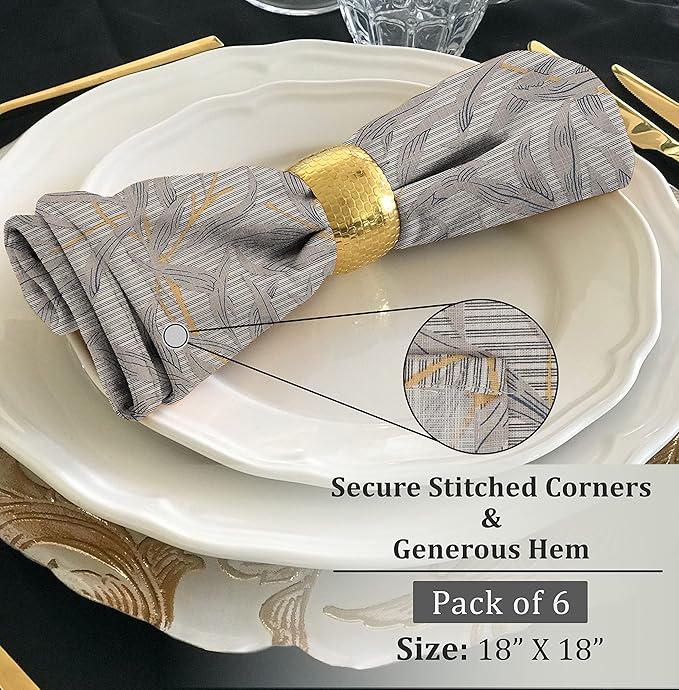 RUVANTI Cloth Napkins Set of 6 Cotton 100%, 18x18 Inches Napkins Cloth Washable, Soft, Absorbent. Cotton Napkins for Parties, Christmas, Thanksgiving, Weddings, Dinner Napkins Cloth - Leafy