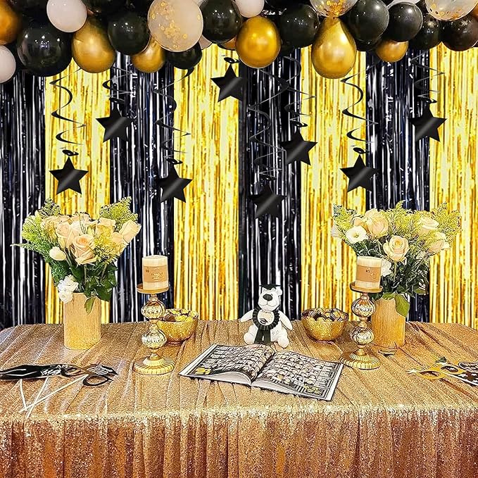 BEISHIDA Black Stars Hanging Swirls Bachelorette Graduation Hanging Ornament Decorations for Birthday Party Supplies Congrats Grade 2025 Graduation Decorations,Pack of 15