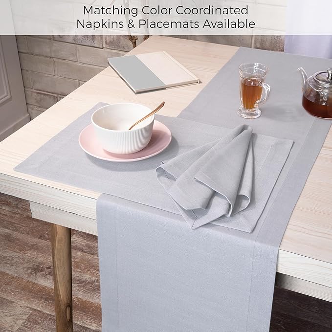 D'Moksha Homes Light Grey Table Runner 14 x 60 Inch - Faux Linen Table Runner - Wrinkle Resistant, Machine Washable Ideal for Dresser, Coffee Tables, Thanksgiving - 100% Recycled Fabric