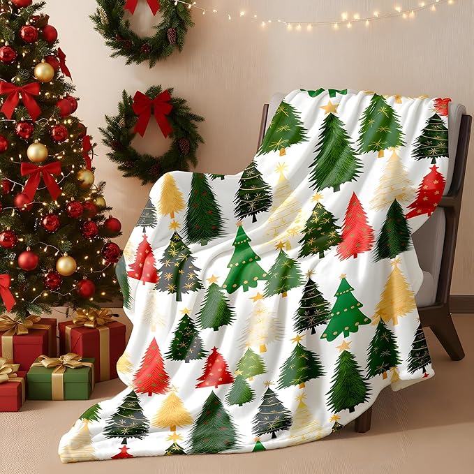 Christmas Fleece Throw Blanket – 300GSM Soft and Cozy Holiday Blanket for Sofa, Bed, Couch – Xmas Decorative Flannel Blanket, W50 x L70in