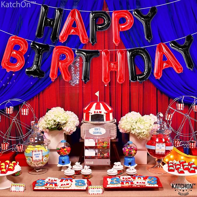KatchOn, Black and Red Happy Birthday Banner Balloons - 16 Inch | Red and Black Birthday Decorations | Happy Birthday Balloons Letters | Halloween Birthday Party Decorations