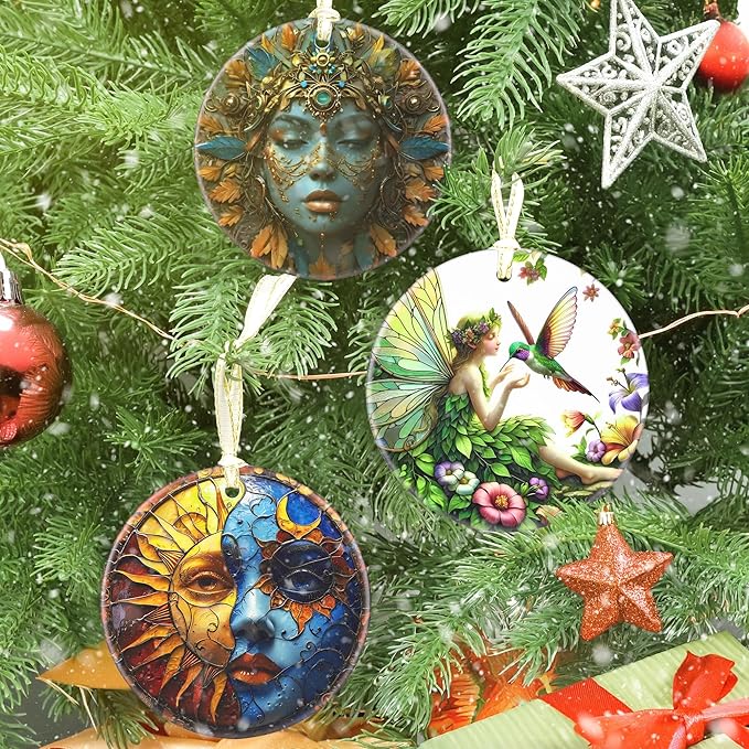 Touber Fairy & Hummingbird 3.5 Inch Ceramic Christmas Hanging Ornament for Christmas Tree Decor