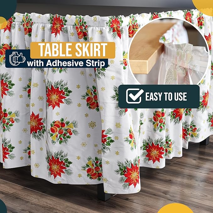 Exquisite Ruffle Table Skirt Holiday 12 Pack 14 Ft Long Table Skirts for Rectangle Tables 6ft Plus or Round Tables Skirts with Adhesive Strip for Gender Reveal Decor & Happy Birthday Parties