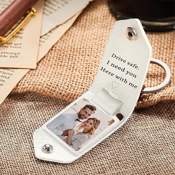 Personalized Photo/Text Leather Keychain for Men Womens Custom Picture Key Chains Memorial Gifts for Family Lover