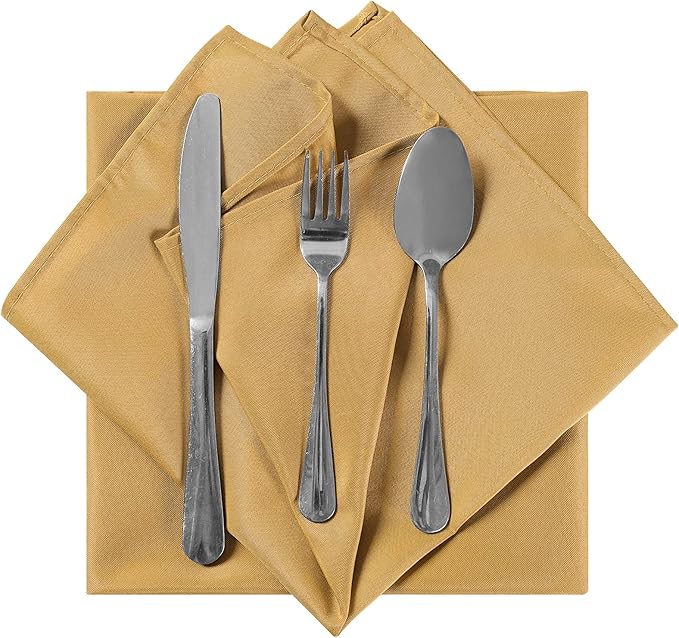Cloth Napkins 20x20 inch Washable Polyester Dinner Napkins Soft Table Napkins for Wedding Party Dining Banquet(Gold,100PCS)