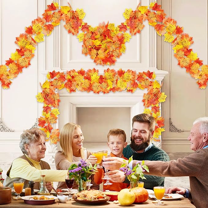 6 Pack Fall Leaves Garland, Total 35 Ft Artificial Fall Garland Maple Leaf for Home Wedding Autumn Decor Thanksgiving Fireplace Party Christmas Indoor Outdoor Decorations