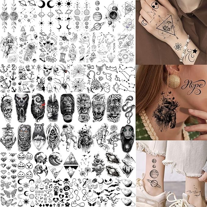 70 Sheets Watercolor Planets Galaxy Temporary Tattoos For Women Men Kids Boys Girls, 3D Star Universe Solar System Waterproof Half Arm Sleeve Tattoos For Adult, Forearm Fake Tattoo Sticker Outer Space