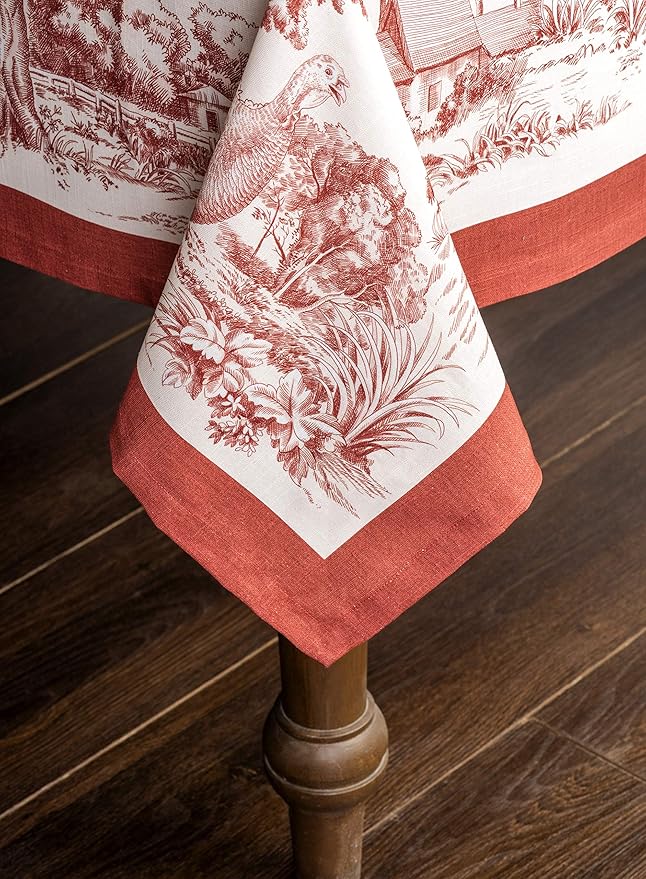 Maison d' Hermine Table Cloth Rectangle Table 100% Cotton 70 x 120 Inches Fall Tablecloth Reusable Everyday Use for Thanksgiving Christmas Decorations Dining Farmhouse Party (Holy Jouy - Red)