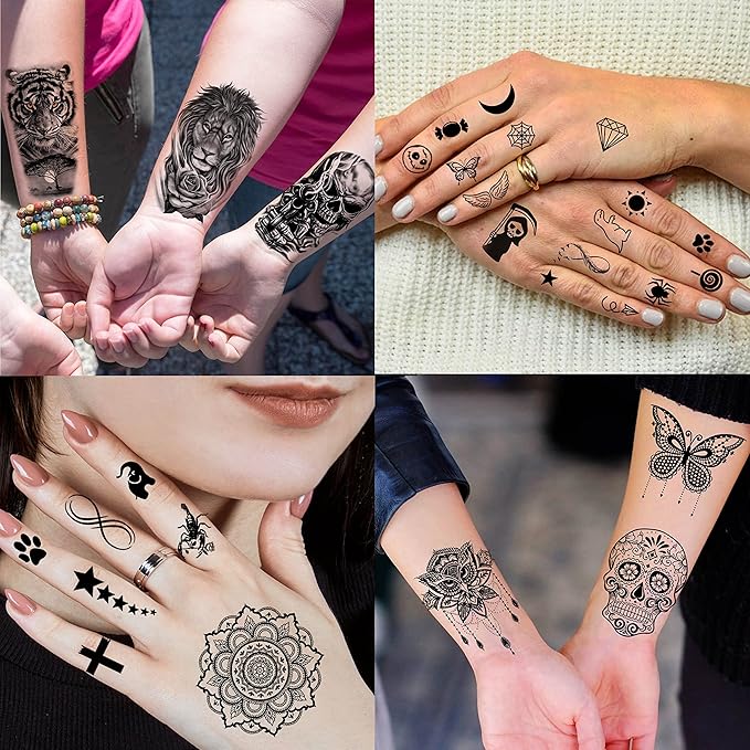 65 Sheets Black Realistic Flower Temporary Tattoos For Women Arm Thigh, 3D Fake Tattoos That Look Real And Last Long, Temp Rose Sketch Moon Snake Peony Floral Tattoo Stickers For Adults Girls