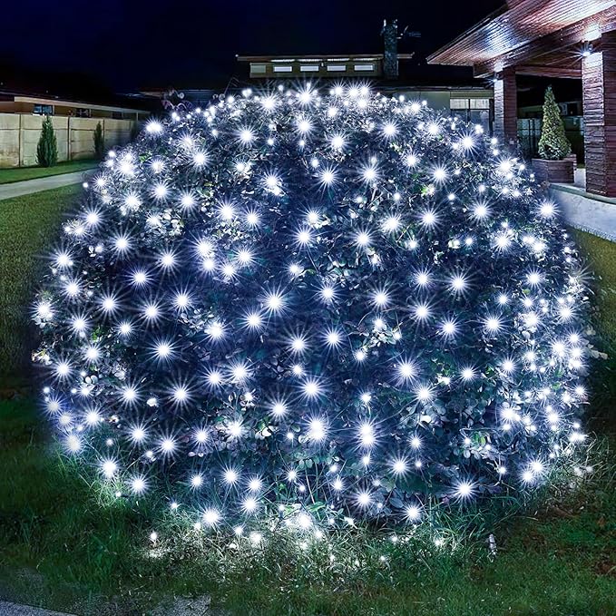 Led Christmas Net Lights White Outdoor Christmas Lights 160LED 5ftx7ft, Waterproof Outdoor Indoor Fairy Mesh Net Light for Xmas Party, Yard, Patio, Trees, Shrubs, Bushes Decorations