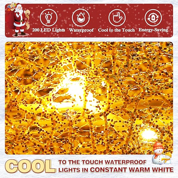 BlueWish Outdoor Christmas Decorations, 3-Piece Golden Christmas Reindeer Decor with Bow Ties, 200 LED Lights, Pre-lit Outdoor Christmas Decor for Garden, Yard, Porch