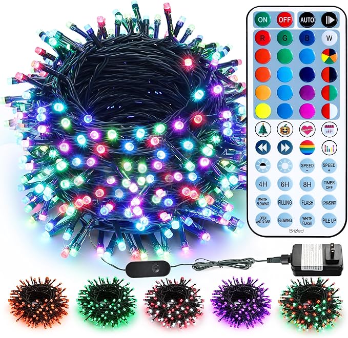 Brizled Color Changing Christmas Lights, 197FT 600 LED RGB Christmas Lights, Dimmable Xmas Tree Light, Multifunctional Indoor Outdoor String Fairy Light with Remote for Holiday Party Decor
