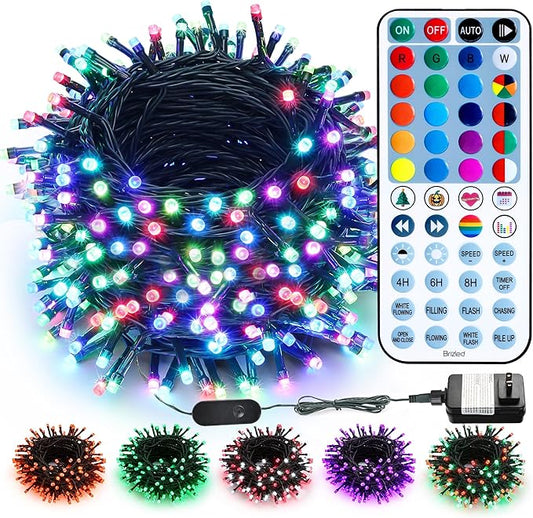 Brizled Color Changing Christmas Lights, 197FT 600 LED RGB Christmas Lights, Dimmable Xmas Tree Light, Multifunctional Indoor Outdoor String Fairy Light with Remote for Holiday Party Decor