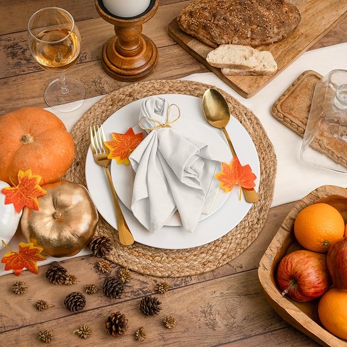 Blue Needles Solid Cloth Napkins Set of 6 Cream 100% Cotton Dinner Napkins 18x18 inches - Soft, Reusable, Absorbent & Washable Fall Thanksgiving Linen, Ideal for Events, Parties & Everyday Use