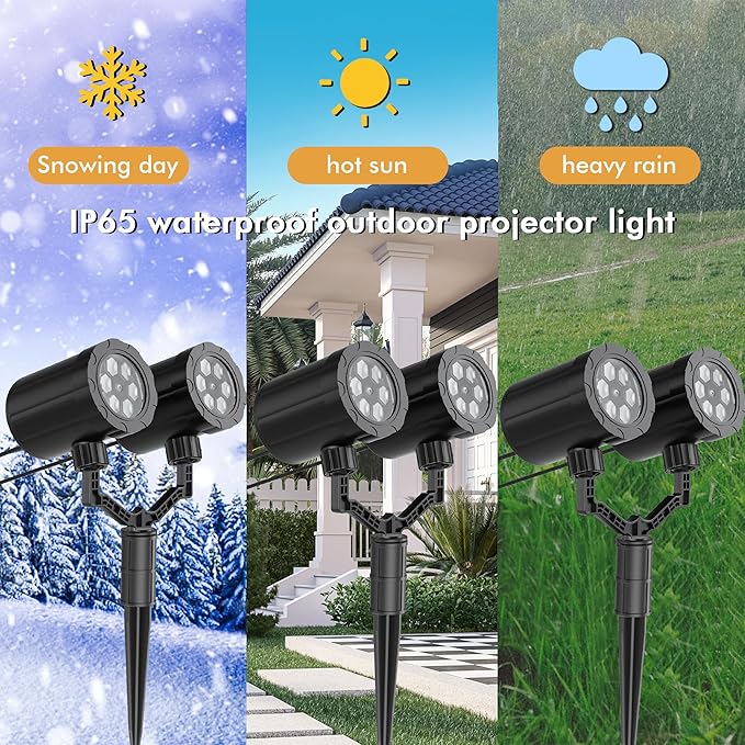 Christmas Projector Lights Outdoor, GUSODOR Dynamic Snowflake Projector IP65 Waterproof 360°Rotating LED Projection Lights for Indoor Outdoor Christmas Decoration, Holiday, Yard Decor-Dual-Head A