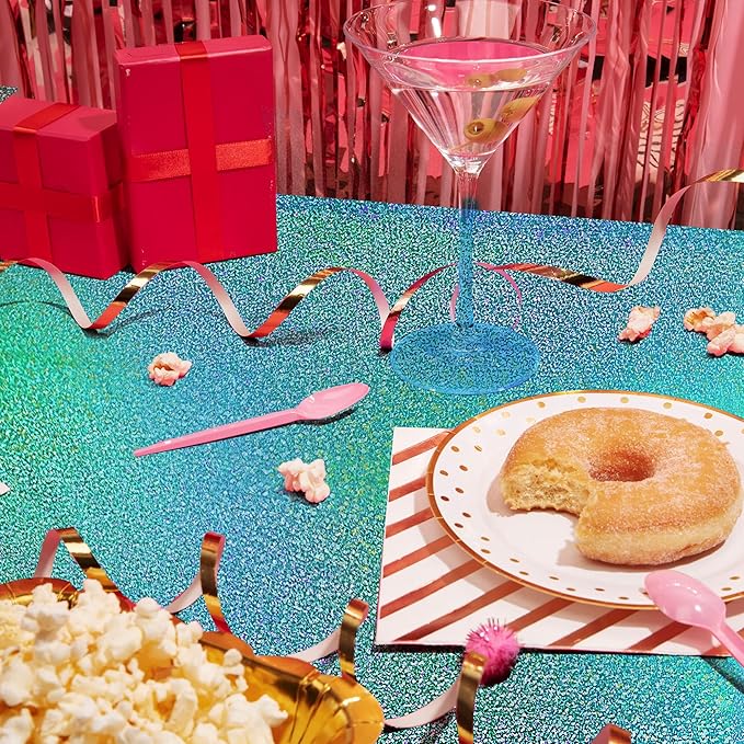 4 Pcs Pink&Blue Holographic Laser Tablecloths Iridescence Shiny Table Covers 40" x 108" Foil Rectangle Table cloths for Baby Shower Undersea Ocean Birthday Party Winner Wedding Party Décor