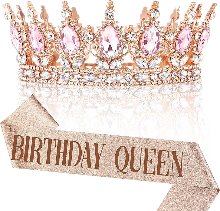 Gold Crown for Women, Crystal Queen Tiaras Headband Wedding Bridal Hair Accessories, Birthday Party Prom Cake Topper