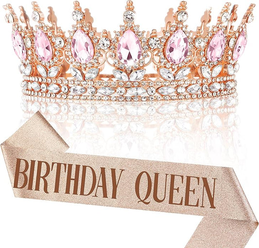 Gold Crown for Women, Crystal Queen Tiaras Headband Wedding Bridal Hair Accessories, Birthday Party Prom Cake Topper