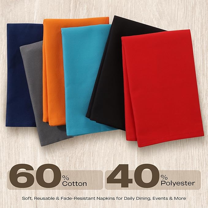 Utopia Kitchen Multi Color Cloth Napkins [12 Pack, 18x18 Inch] Absorbent Cotton Blend Washable and Reusable for Dinner, Restaurant, Lunch, Wedding and Hotel