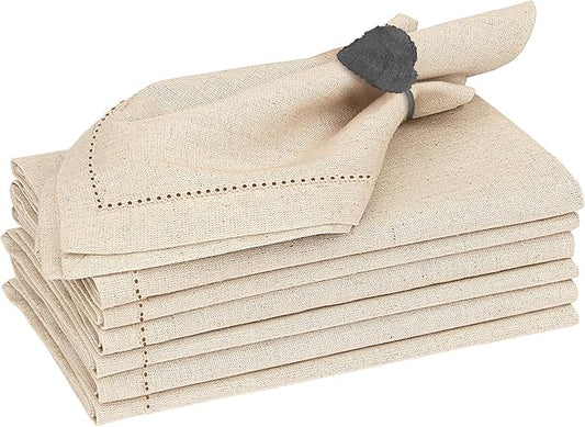 Ruvanti Premium Linen Napkins Set of 6-20x20 Inch, Classic Hemstitch, Mitered Corner Cloth Napkins ‎- Soft, Elegant Dinner Napkins Cloth Washable for Weddings, Parties, Everyday Use - Natural
