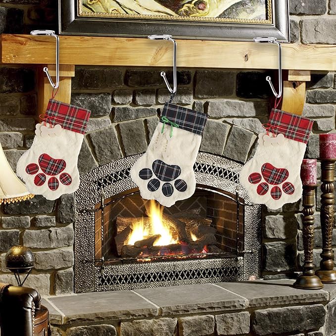 Christmas Stocking Holders Christmas Stockings Hooks Hanger Clip Non-Slip Safety Fireplace Hooks Mantel Hooks for Christmas Party Decoration(Silver, 10)