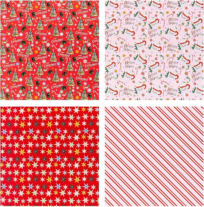 WRAPAHOLIC 30 Inch Christmas Wrapping Paper Roll - Jumbo Roll Red and Pink Santa Claus Cup, Christmas Tree Holiday Design - 4 Rolls - 30 Inch x 120 Inch Per Roll