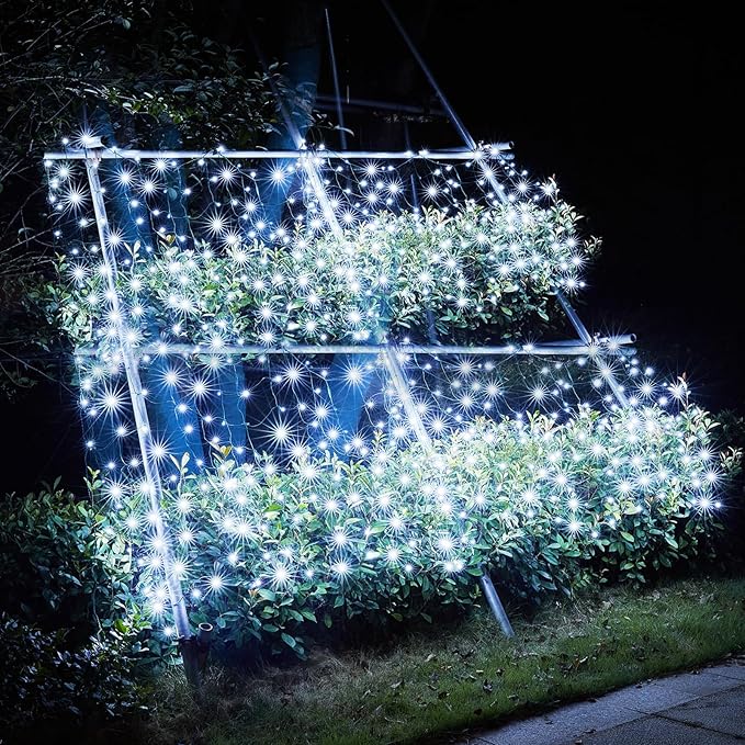 Led Christmas Net Lights White Outdoor Christmas Lights 160LED 5ftx7ft, Waterproof Outdoor Indoor Fairy Mesh Net Light for Xmas Party, Yard, Patio, Trees, Shrubs, Bushes Decorations