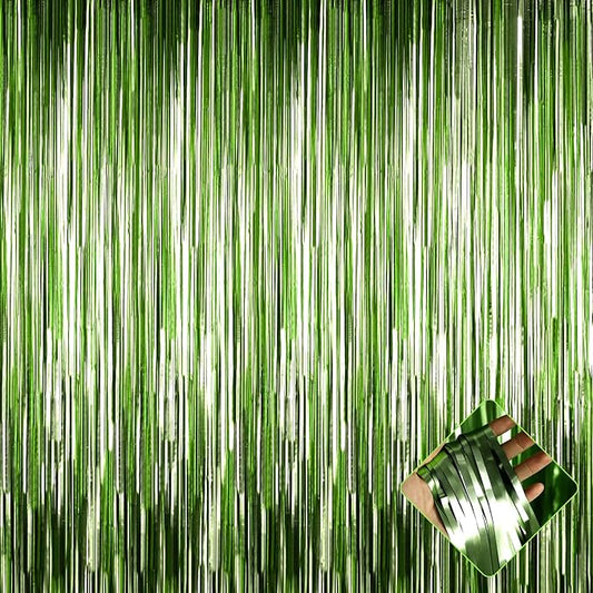 4 Pack 3.2Ft x 9.8Ft Light Green Foil Fringe Curtain Backdrop, Metallic Tinsel Foil Fringe Streamers Curtains for Party, Photo Booth Props, Birthday, Wedding, St Patrick Day Party Decoration