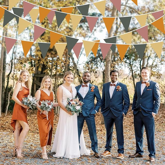 32Ft Fall Party Decorations Retro Colored Fabric Triangle Banner Flag Pennant Bunting Garland Streamers for Fall Birthday Baby Shower Autumn Thanksgiving Day Outdoor Garden Party Decor