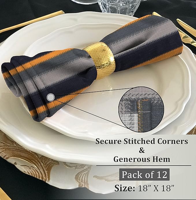 RUVANTI Cloth Napkins Set of 12 Cotton 100%, 18x18 Inches Napkins Cloth Washable, Soft, Absorbent. Cotton Napkins for Parties, Christmas, Thanksgiving, Weddings, Dinner Napkins Cloth - Stripes