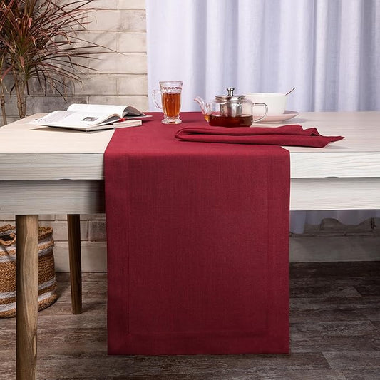D'Moksha Homes Red Table Runner 14 x 90 Inch - Faux Linen Dining Table Runner 90 Inches Long - Wrinkle Resistant, Machine Washable for Fall, Thanksgiving, Christmas, Holiday - 100% Recycled Fabric