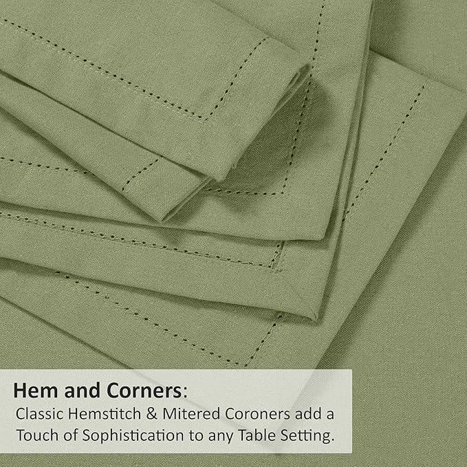 Ruvanti Premium Linen Napkins Set of 4-20x20 Inch, Classic Hemstitch, Mitered Corner Cloth Napkins ‎‎- Soft, Elegant Dinner Napkins Cloth Washable for Weddings, Parties, Everyday Use - Olive