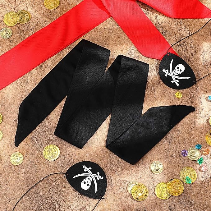 Zhanmai 4 Pcs Pirate Accessories Halloween Pirate Headband Costume Party Supplies Head Scarf Eye Patches for Cosplayer