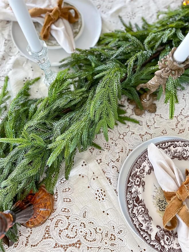Faux Norfolk Pine Christmas Garland – Real Touch Greenery Artificial Cedar Christmas Garland for Fireplace Mantel, Staircase, Door Frame, Holiday Indoor Winter Décor (9FT-1Pack)