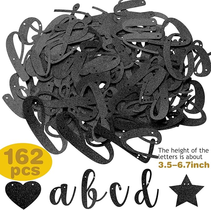 TaoBary 167 Pcs DIY Banner Kit Happy Birthday Glitter Banner Customizable Glitter Make Your Own Kit 162 Letters Symbols and Numbers 3 Rope for Birthday Halloween Wedding Christmas(Black)
