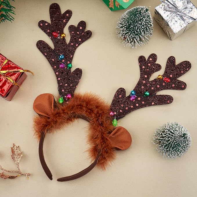 JOYIN 4 PCS Christmas Light Up Antler Headband, Long Antler Headband for Adult Kids Christmas Party Favor Supplies Xmas Accessories Holiday.