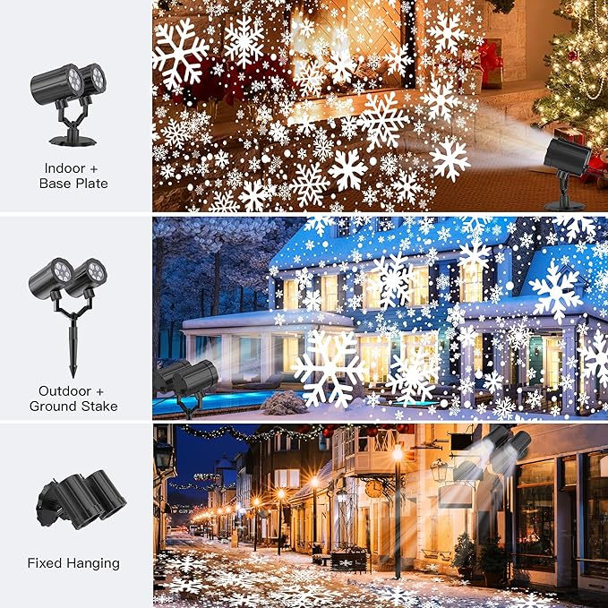 Christmas Projector Lights Outdoor, GUSODOR Upgraded IP65 Waterproof Dynamic Double Head Snowflake Projector, Projection Lights for Indoor Outdoor Christmas Decorations, Holiday, Yard Decor-Large