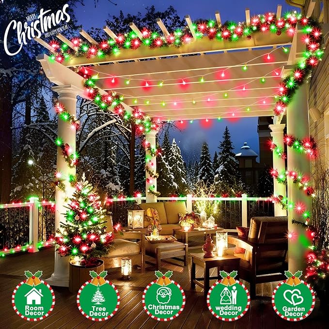 SAUIRS 403FT 1000 LED Christmas Lights Outdoor String Lights with 8 Modes Timer Waterproof Fairy Light Plug in for Outside Indoor Party Xmas Palm Tree Yard Wedding Decorations(Red and Green)