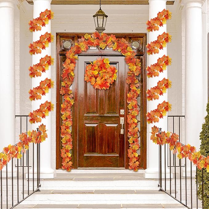 6 Pack Fall Leaves Garland, Total 35 Ft Artificial Fall Garland Maple Leaf for Home Wedding Autumn Decor Thanksgiving Fireplace Party Christmas Indoor Outdoor Decorations