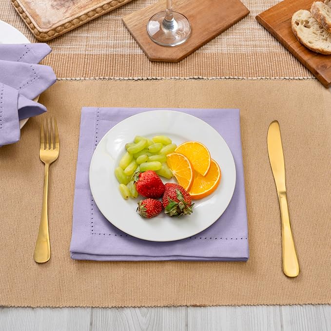 Blue Needles Set of 12 Hemstitch Linen Napkins 100% Cotton Lavender Cloth Dinner Napkins 18x18 inches, Soft, Reusable, Absorbent, Washable, Ideal for Fall Thanksgiving Events, Parties & Everyday Use