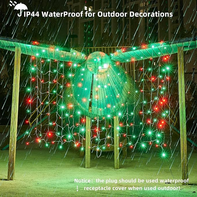 Led Christmas Net Lights Red and Green Outdoor Christmas Lights 160LED 5ftx7ft, Waterproof Outdoor Indoor Fairy Mesh Net Light for Xmas Party, Yard, Patio, Trees, Shrubs, Bushes Decorations