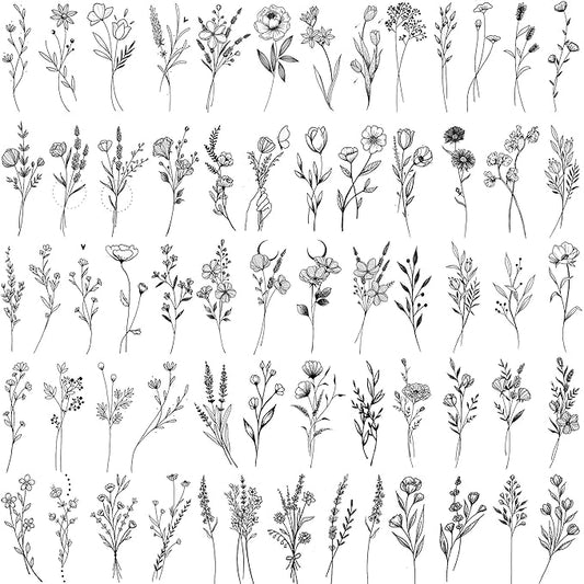 15 Sheets FANRUI Sexy Tiny Branch Black Flower Temporary Tattoos For Women Girl Neck Realistic Floral Bouquet Small Tattoo Temporary Lavender Fake Tattoo Sticker For Adults Face Hands Kit